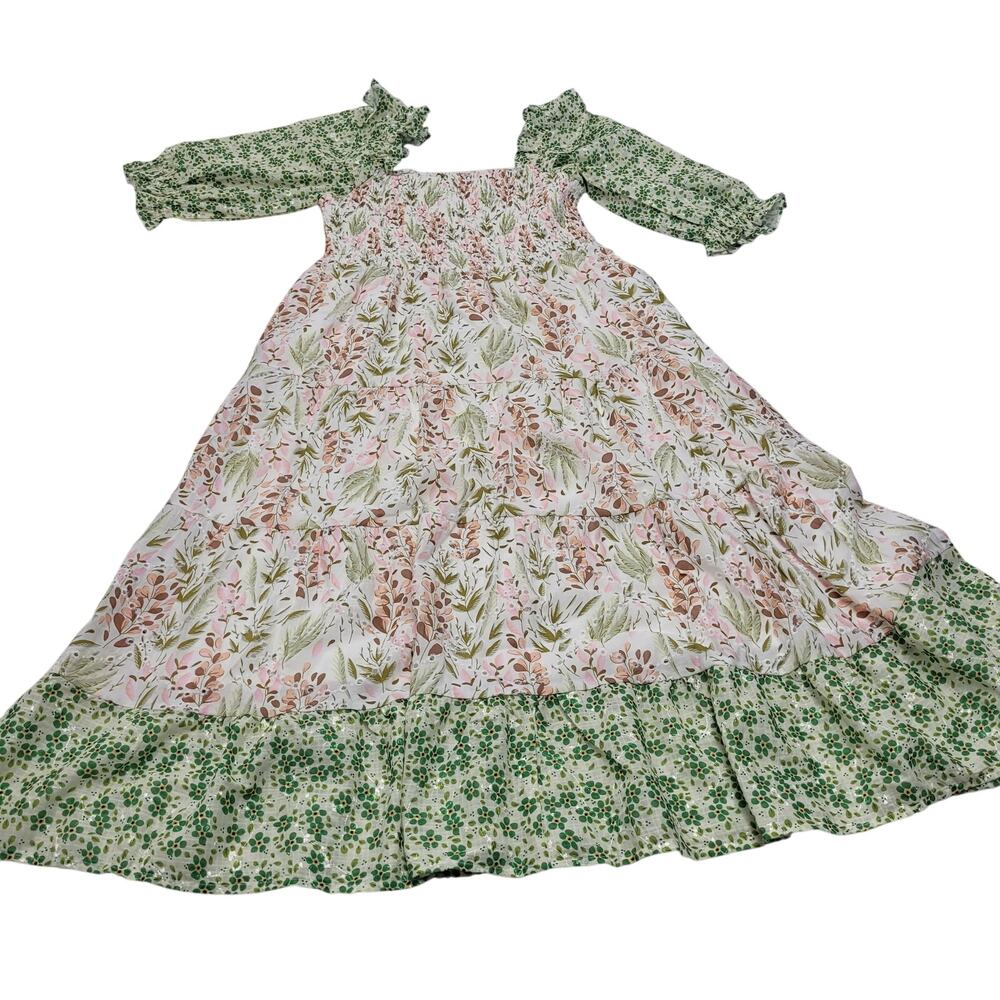 Melloday eyelet floral ruffle puff sleeve maxi dress cottagecore boho smocked